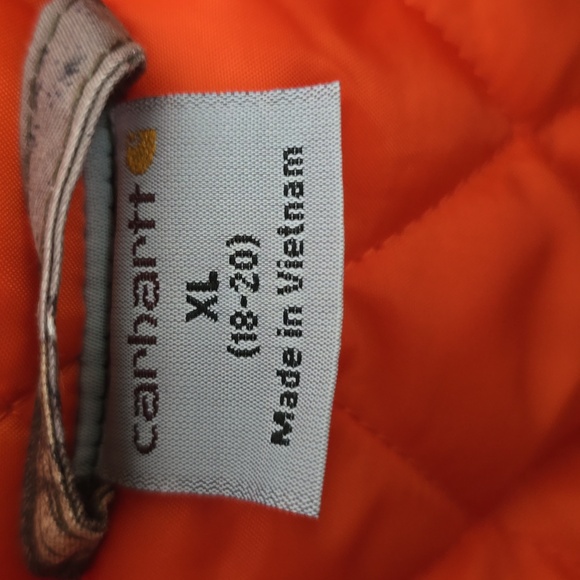 NWT BOYS Carhartt Camouflage Jacket with Bright Orange Interior XL 18-20 - Picture 3 of 4